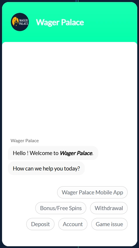 Wager Palace Casino mobile live chat interface with support options