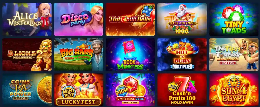 Wager Palace Casino slot games library with popular titles and colorful themes